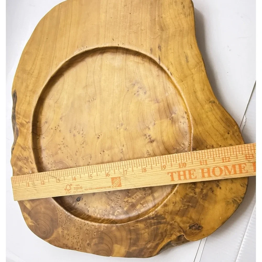 Vintage Teak Burl Wood Live Edge Tray Bowl Rustic Organic Modern Centerpiece 13